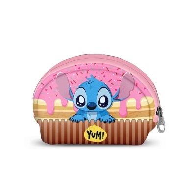 Necessaire com estampa Stitch e cupcake cor-de-rosa