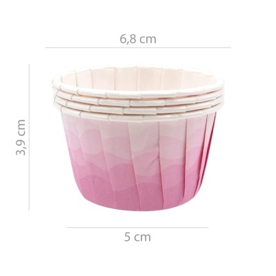 Forminhas para bolos rosa em papel com gradiente e medidas