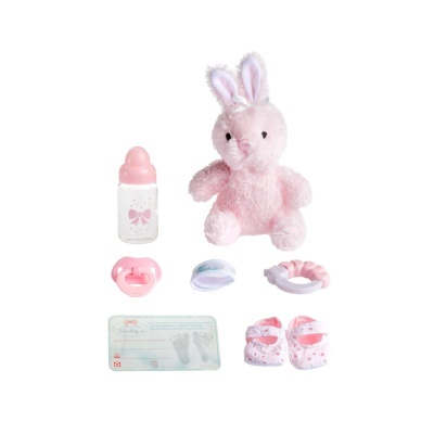 Conjunto de acessórios para bebé rosa com peluche coelho