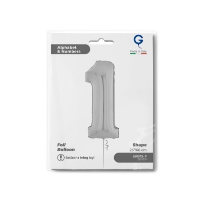 Embalagem de balão prateado em forma do número 1