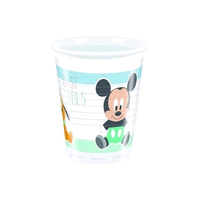 Copo plástico transparente com imagem do Mickey Mouse e frase 'BEST PAL'S'