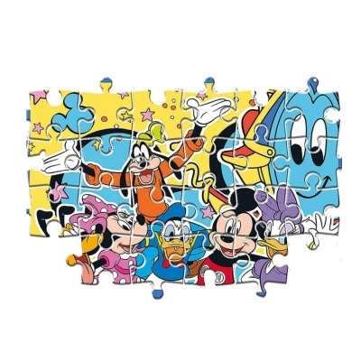 Peças de quebra-cabeças coloridas com personagens Disney em estilo cartoon