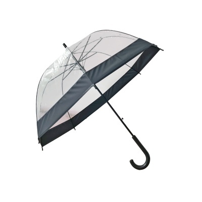 Guarda-chuva transparente com bordas cinzentas e pega preta