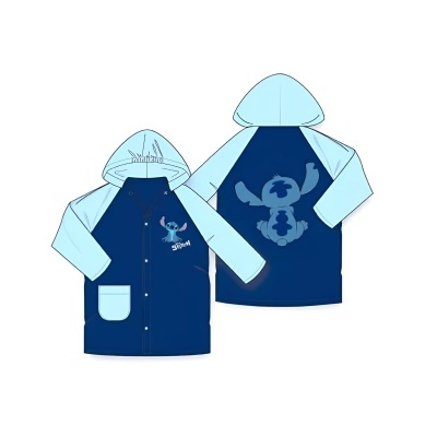 Casaco impermeável azul com capuz e estampas do Stitch