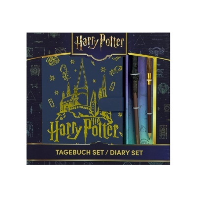 Conjunto de diário Harry Potter com pincel e lápis na embalagem
