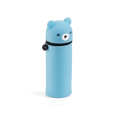 Garrafa azul claro com tampa de urso e fecho zip