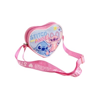 Mala de coração com estampa Stitch e Angel e alça rosa