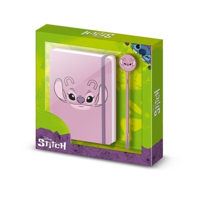 Conjunto de caderno e lápis Disney Stitch em caixa verde e roxa