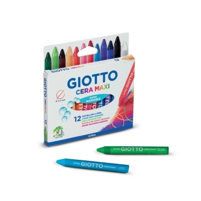 Caixa de 12 barras de cera GIOTTO CERA MAXI coloridas com duas barras fora da caixa