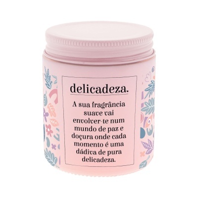 Frasco rosa com texto e decoração floral