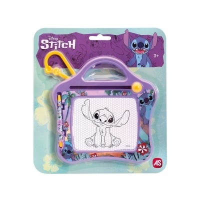 Quadro de desenho magnético lilás Disney Stitch com caneta e formas magnéticas