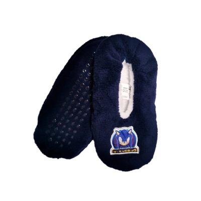 Meias antiderrapantes azuis escuras com aplique Sonic e interior branco