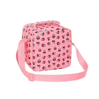 Bolsa rosa com padrão de Minnie Mouse e alça ajustável