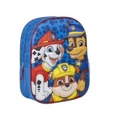 Mochila azul com motivos dos personagens da Patrulha Pata