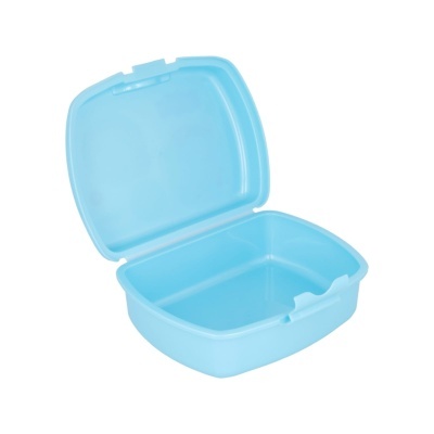 Caixa de plástico azul clara com tampa aberta