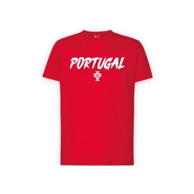 T-shirt vermelha com texto branco PORTUGAL e símbolo abaixo