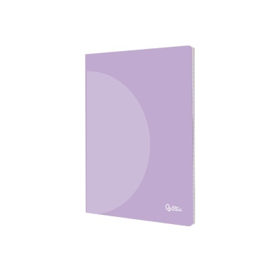 Caderno lilás com padrão geométrico e marca Lider Papel