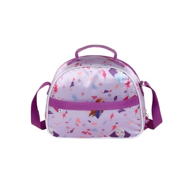 Mala pequena lilás com padrão de personagens e alça ajustável