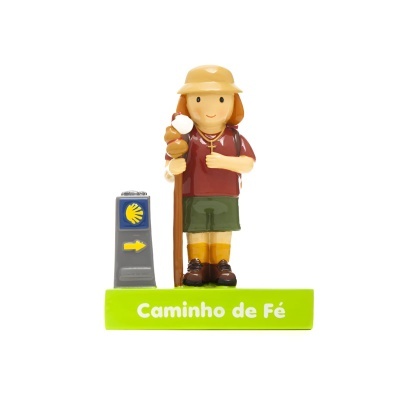 Figura decorativa de peregrino com marco e texto Caminho de Fé