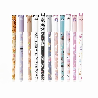 Canetas coloridas com tampas de silicone de animais e padrões variados