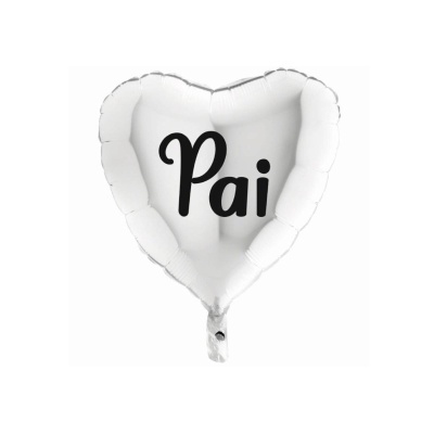 Balão branco em forma de coração com a palavra 'Pai'