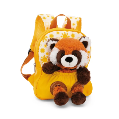 Mochila infantil amarela com panda de peluche