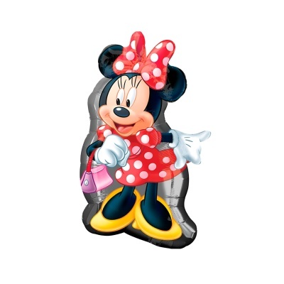 Balão da personagem Minnie Mouse com vestido vermelho às bolas brancas