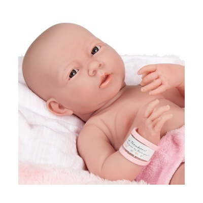 Boneco bebé realista com pulseira hospitalar rosa e fralda cor-de-rosa