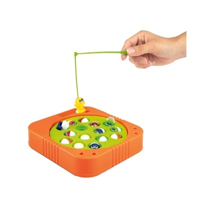 Brinquedo de pesca infantil colorido com base laranja e tampa verde