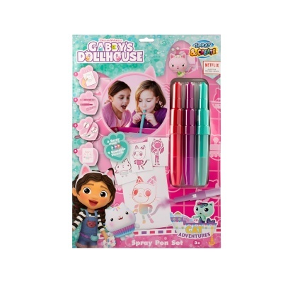 Conjunto de marcadores spray Gabby's Dollhouse com quatro cores e embalagem ilustrada