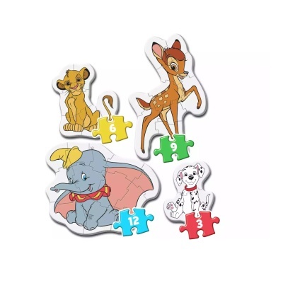 Puzzles infantis de personagens Disney Simba, Bambi, Dumbo e um dálmata