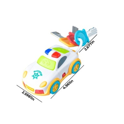 Chaveiro carro polícia colorido com dimensões e texto visíveis