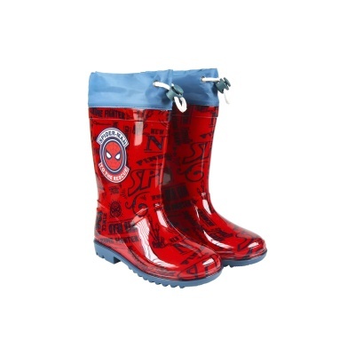 Botas de chuva vermelhas e azuis infantis do Homem-Aranha com fecho de cordão