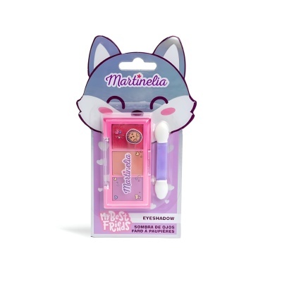 Paleta de sombras de olhos Martinelia com três tons de rosa e aplicador, embalagem decorada