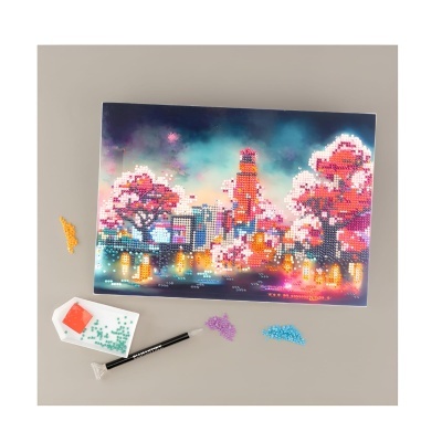 Kit de pintura de diamante com quadro urbano noturno e ferramentas