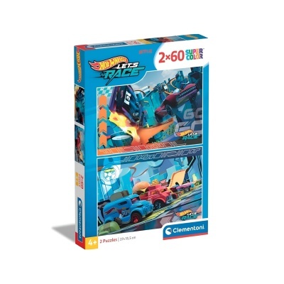 Caixa de puzzle Hot Wheels Let's Race com 2x60 peças da Clementoni