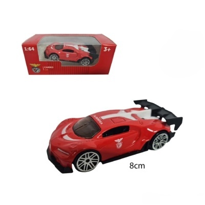 Carro de brinquedo vermelho e branco com logotipo SL BENFICA em caixa vermelha