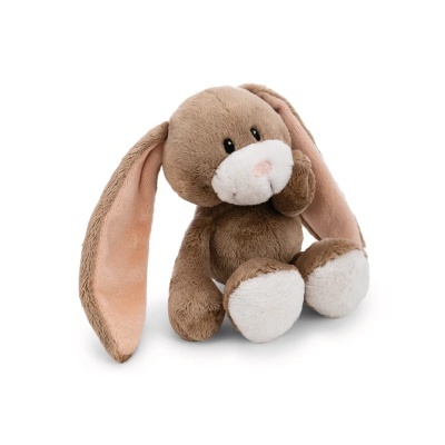 Pelúcia coelho castanho com orelhas compridas e focinho branco