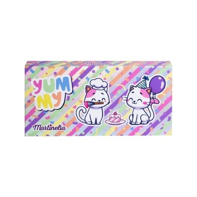 Estojo escolar com ilustração de gatos e texto colorido