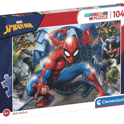 Caixa de puzzle de Spider-Man com 104 peças e personagens Marvel