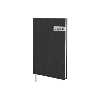 Agenda preta com etiqueta '2026'