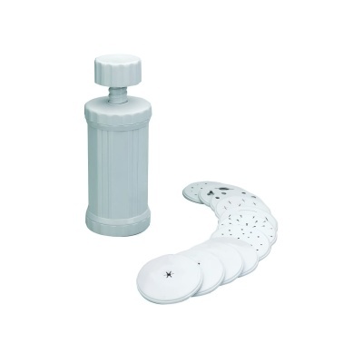 prensa manual branca para enchidos com placas intercambiáveis em plástico