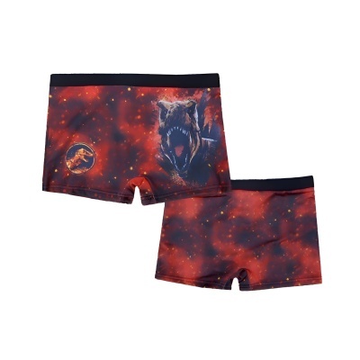 Calções de banho vermelhos com dinossauro T-Rex e cós preto