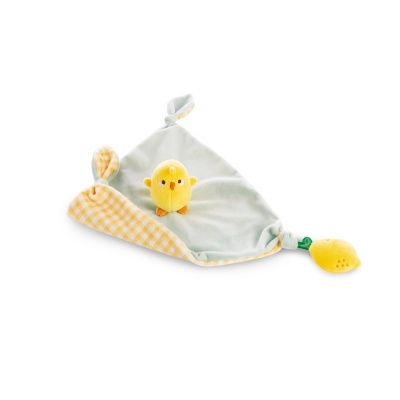 Manta triangular para bebé com brinquedos de peluche amarelos