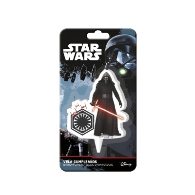 Vela de aniversário Star Wars com personagem e espada de luz vermelha