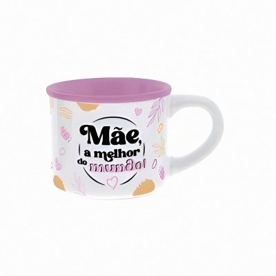Caneca branca com interior lilás e texto Mãe, a melhor do mundo!