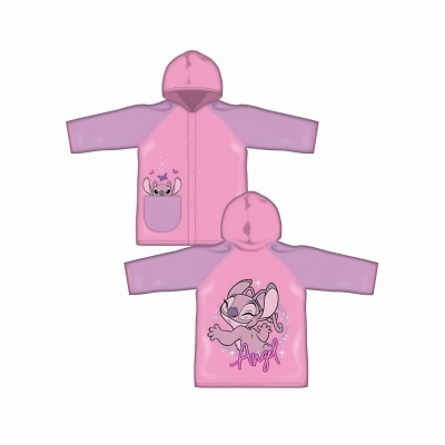 Casaco infantil rosa e lilás com estampas do personagem Stitch e a palavra Angel