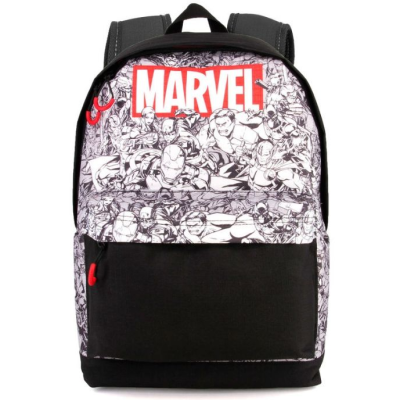 Mochila preta com estampa Marvel e bolso frontal preto