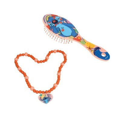 Escova de cabelo e colar com personagem Stitch colorido