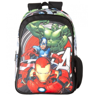 Mochila infantil Avengers com personagens Homem de Ferro, Capitão América e Hulk